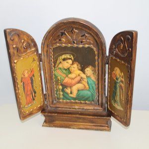 Italian Florentine Triptych Icon Religious Wooden